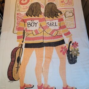 Vintage 60s 70s Beach Towel Midcentury 52" x 33" Surfing Guitar Boyd
